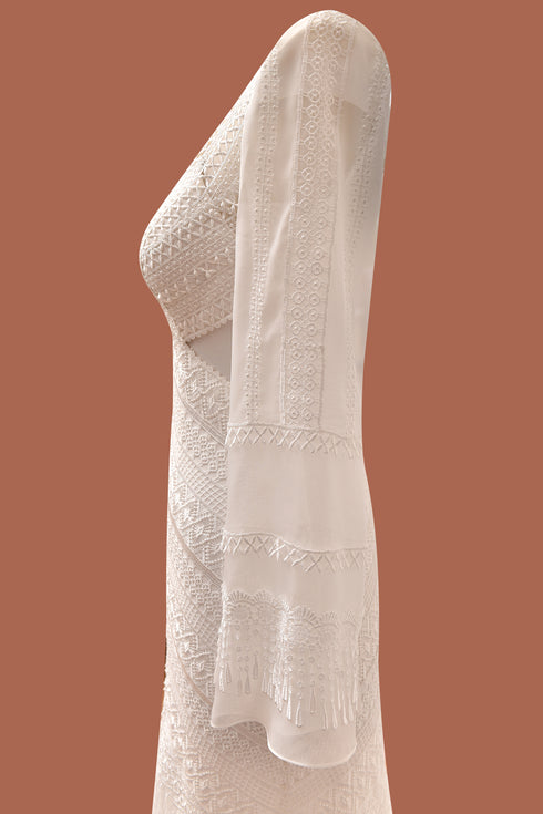 CUT BACK WEDDING DRESS WITH SEE THROUGH DETAIL - Barrus London
